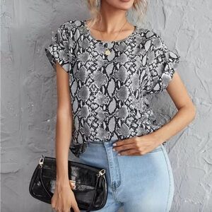 SHEIN Black and Gray Snake Print Blouse